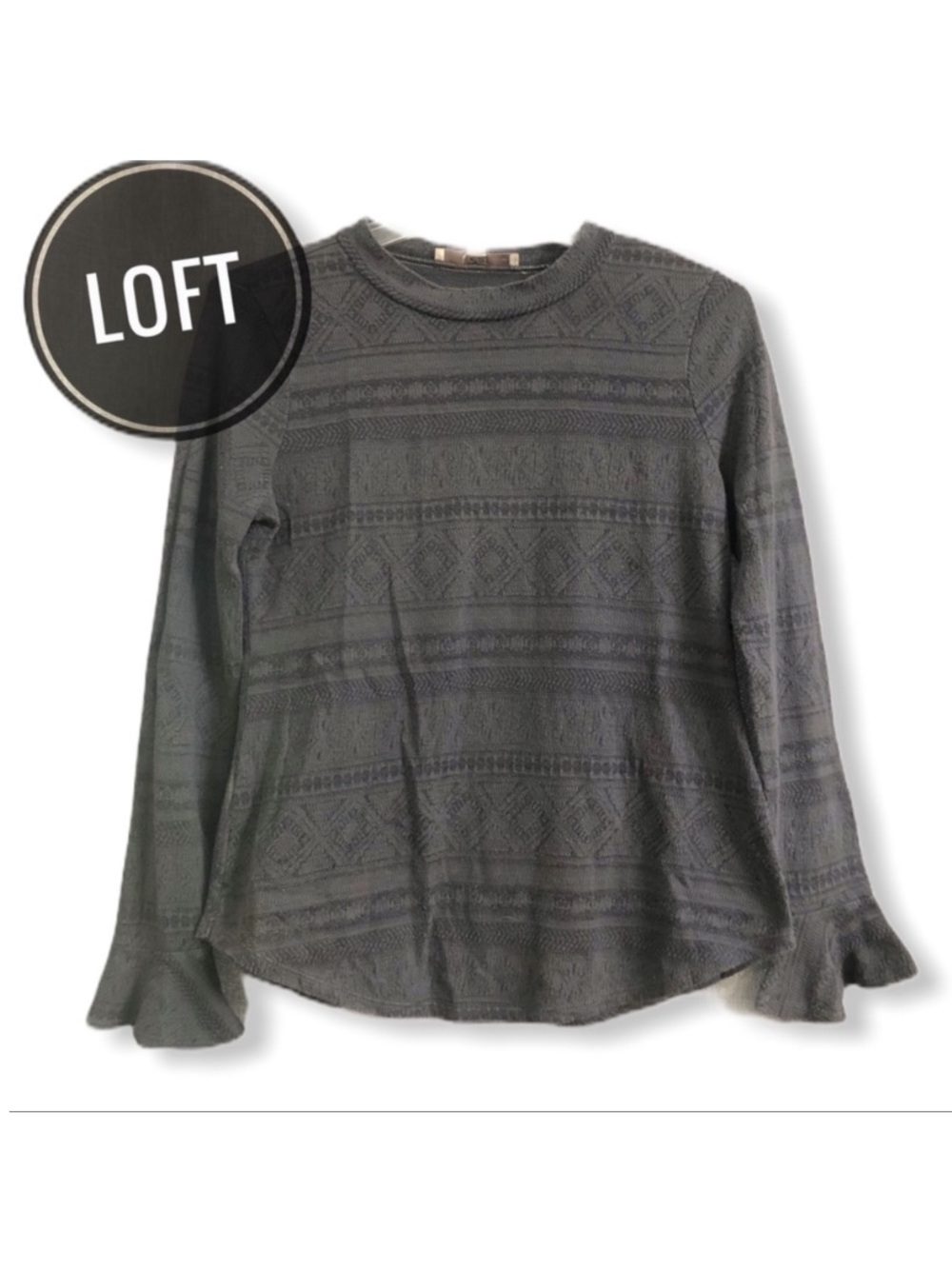 Loft Gray Textured Long Flute Sleeve Top